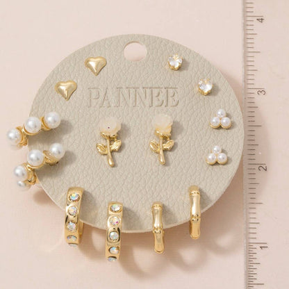Heart Pearls And Gems Mixed Earrings Set