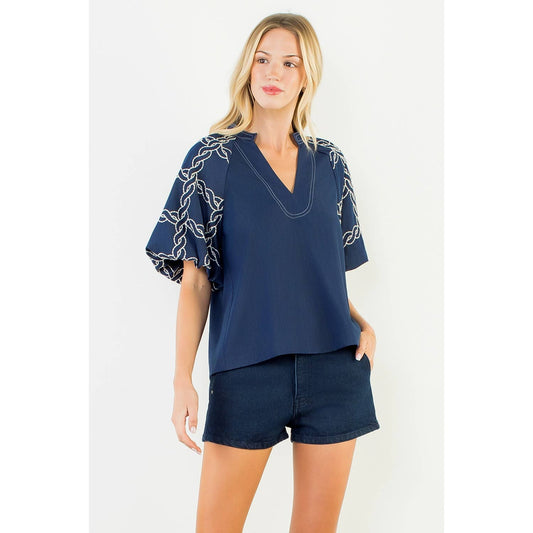 Emory Embroidered Sleeve ( Navy or Brown )