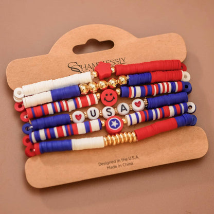 Red White Blue USA 4th of July Stretch Bracelet Stack – 8068
