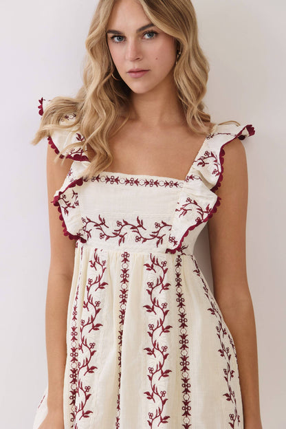 Emily Embroidered Flutter Sleeve Dress