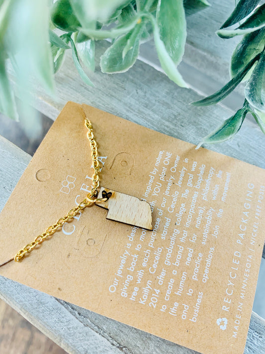 Nebraska Wood Necklace